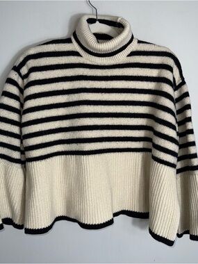 Toteme Signature Stripe Turtleneck Sweater-Ivory Stripes-Wool Blend-Medium